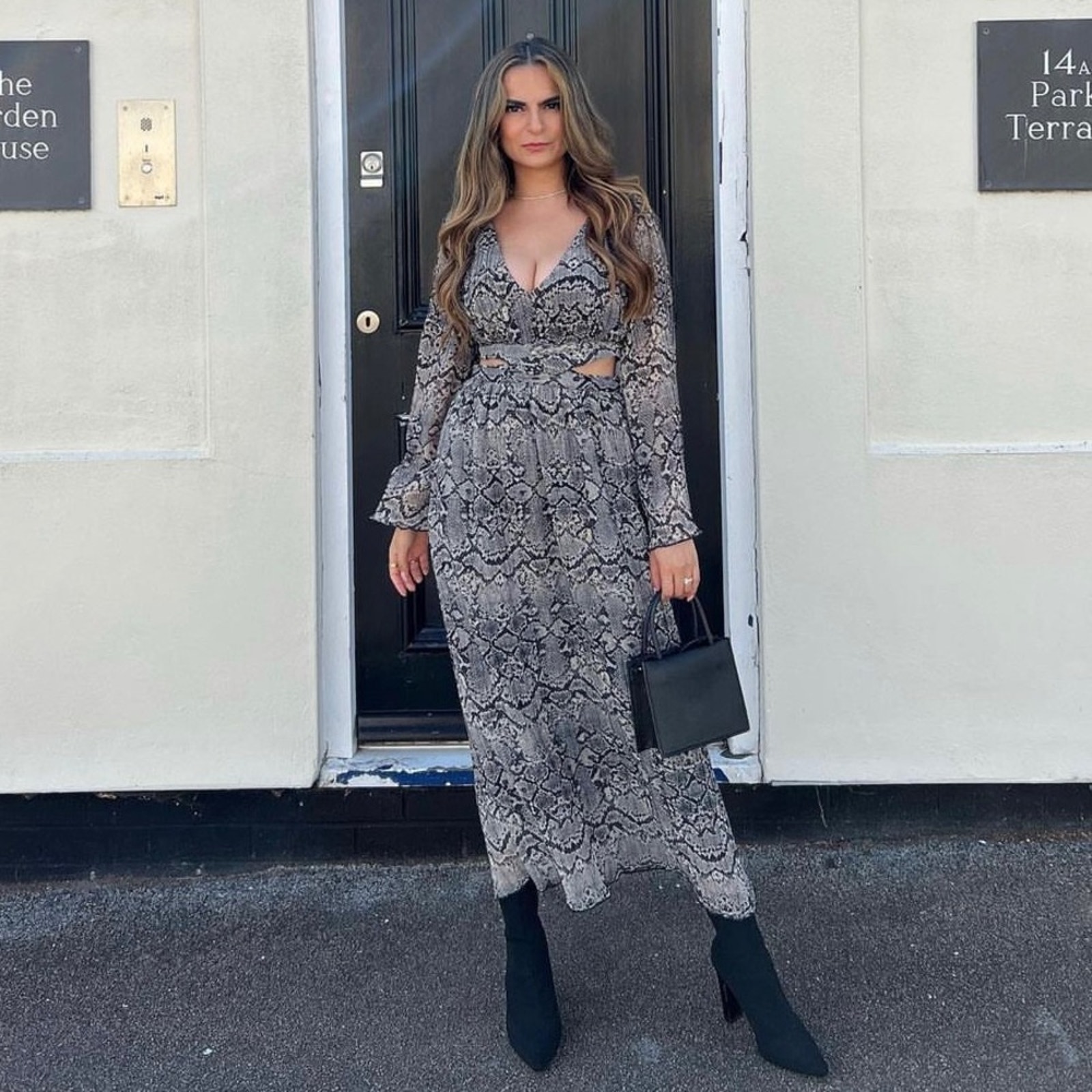 Zara Cut Out Snakeskin Print Dress